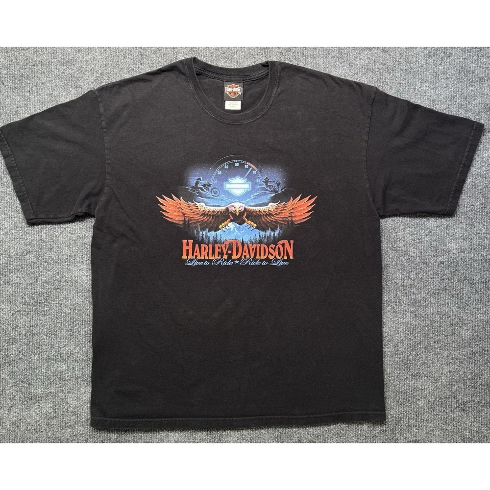 Harley Davidson Thunder Bay Canada T Shirt Mens XL Black Eagle Biker Graphic